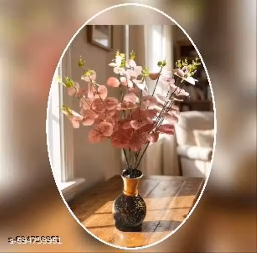 Artificial black vase with lotus leaves bunch