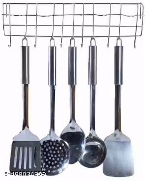 Steel Modular Kitchen Hook Stand | Wall Hook Stand | Cutlery Holder for Kitchen | Kitchen Karandi Stand | chamcha Spoon Stand (11 Hooks & 4 Holders