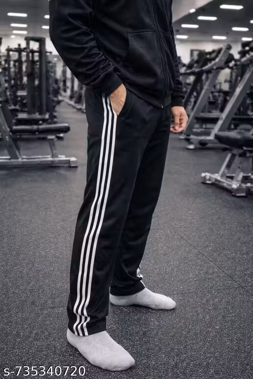 Men’s Black Athletic Track Pants with White Side Stripes