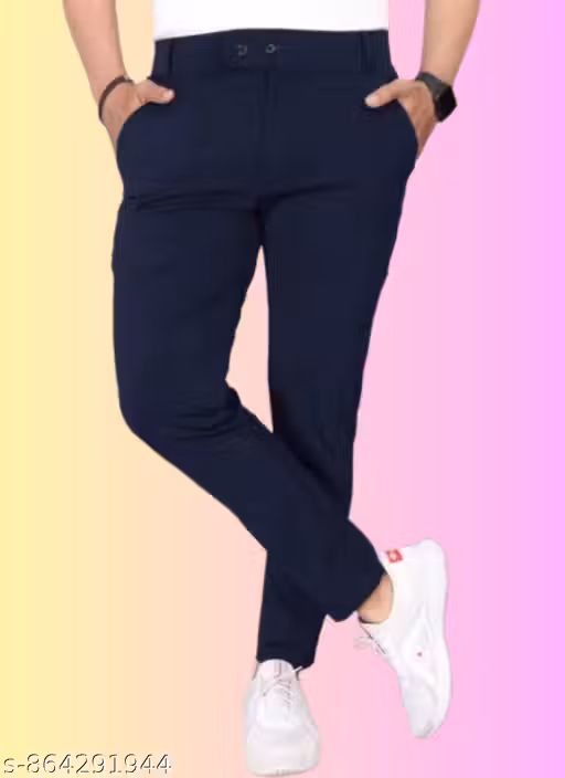 Men Regular fit Formal Stretchable solid Casual lycra trousers for men