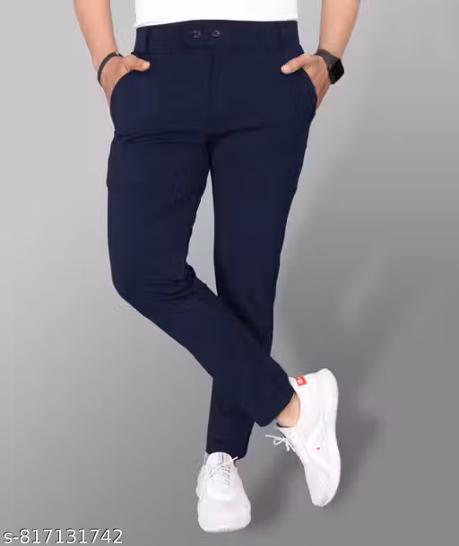 Men Regular fit Blue Formal Stretchable pant casual trouser for gym wear