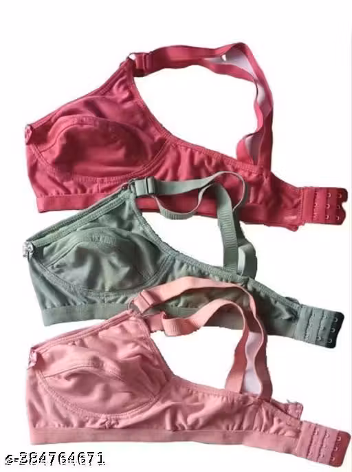Women Solid Cotton Non-Padded Non-Wired Bra – Full Coverage Daily Wear Comfort Fit (Pack of 3)