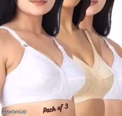 Women girls ladies 100% Cotton Non Padded daily wear Bra (Pack of 3)