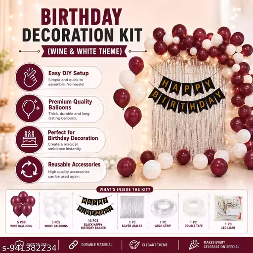 Wine Birthday Decoration - Wine & White Theme royal