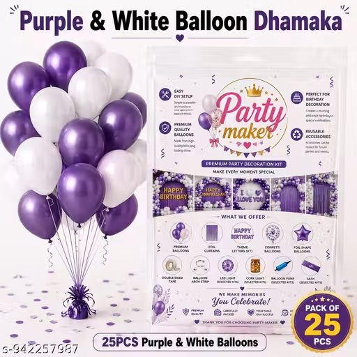 Birthday balloons- purple and white combo-25 Pcs