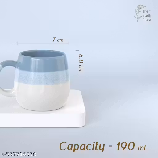 Tritone Sky Blue Ovule Shape Tea Cups Set of 6 Microwave and Dishwasher Safe, Perfect for Every Occasion Capacity - 190 Ml Each - Ceramic