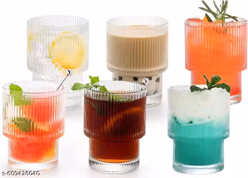 220ml Italian Premium Glasses and Transparent Water Glass Medium Size Tumbler Glasses for Drinking Water and Cocktails, Design Glass Water Glass Set of 6 (Rubi x, Set of 6)