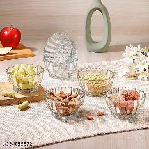 M.S. Glass and Crockery Glass Bowls Set Dry-Fruits Sweets Candy Bowl (Pack of 6_120ml, Transparent)