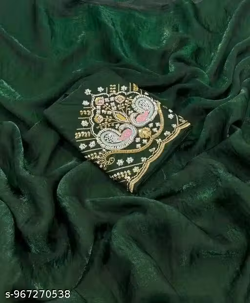 Frendy Satin Silk Saree with Heavy Bits Embroidery Work Blouse Piece for Women