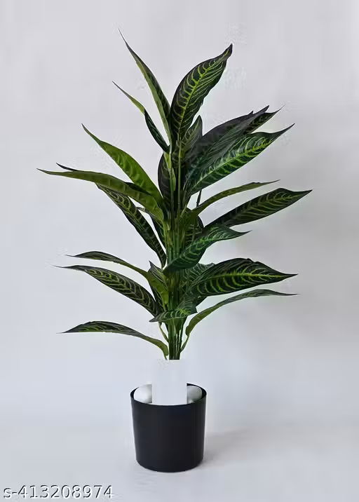 EDEN Beautiful Big Croton Alocasia Plant tree with 26 Long Leaves Without Pot Artificial Plant (70 cm, Green)
