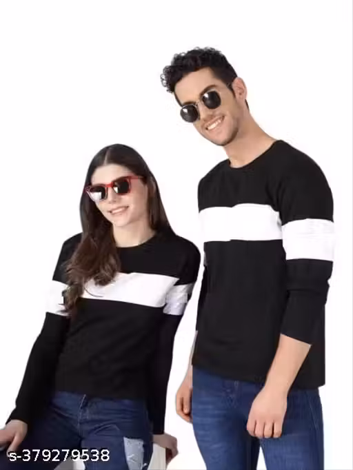 Black White Couple T-Shirt for Men & Women | Matching Couple Printed Cotton T-Shirts | Stylish Twinning Tees for Casual Wear, Anniversary & Gifts