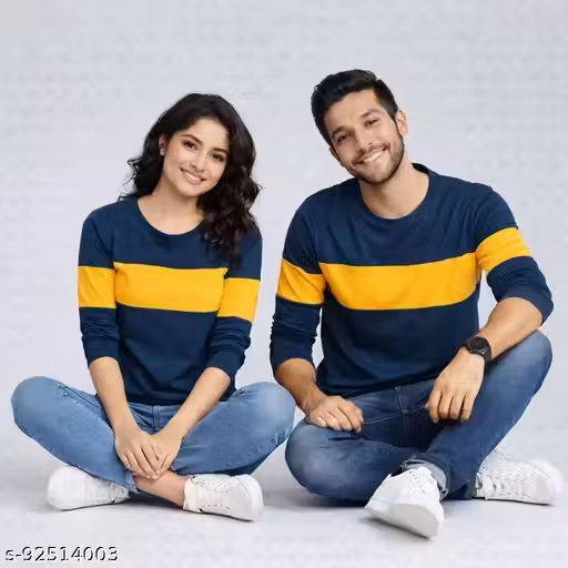 Couple Twinning Teal Yellow Colorblock Cotton T-Shirt | Matching Couple T-Shirts for Men & Women | Stylish Casual Wear Tee for Travel, Photoshoot & Gifts