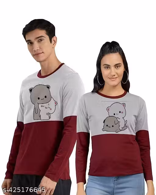 White Couple Printed T-Shirt | Matching Cotton Couple T-Shirts for Men & Women | Romantic Graphic Tee for Couples | Casual Wear, Anniversary & Valentine's Gift