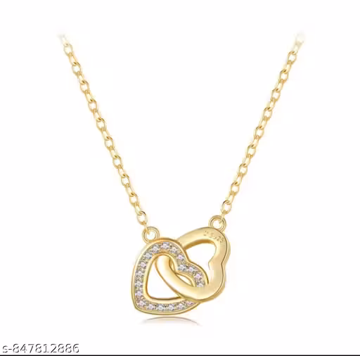 Golden Eternal Love Twin Heart Pendant Necklace