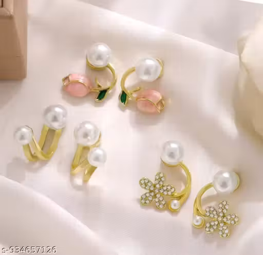 Stylish Korean Pearl Floral Tulip Earrings Combo Set for Women and Girls Trendy Gold Plated Fashion Jewellery Collection
