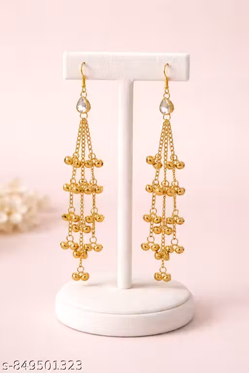 Elegant Gold-Plated Long Tassel Ghungroo Earrings for Women