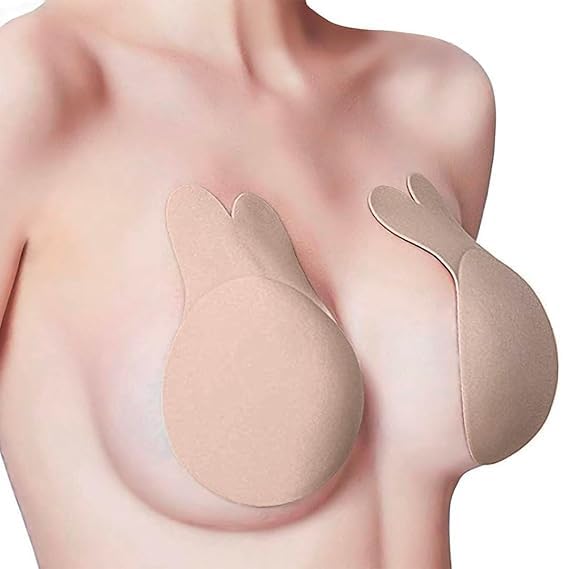 Women's & Girls Nipple Cover Strapless Bra 2 pcs Instant Breast Lift Sticky Bra Backless Invisible Push up Self Adhesive Bra Reusable Silicone Breast Lift Up Wire. (Beige)
