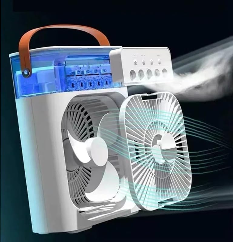 Portable Mini Evaporative Air Cooler with LED Light - 3 Wind Speeds, 3 Spray Modes, Timer - Ideal for Home, Office, Dorm, and Travel