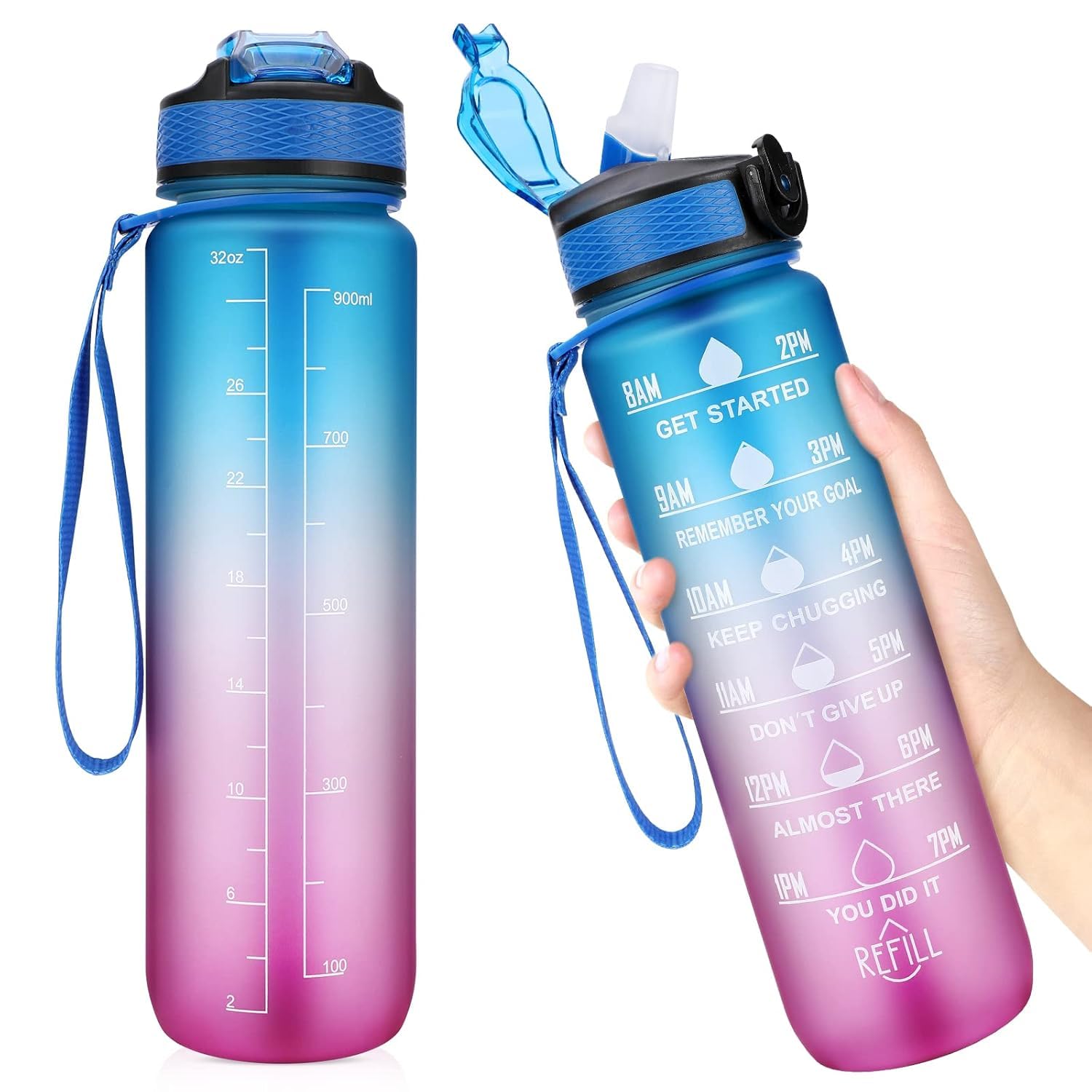 Silicone Water Bottle, 1 Litre Motivational Time Marker, Leak Proof Durable BPA-Free Non=Toxic Water Bottle Pack of 01 |Multicolor (Multi Color -1L)