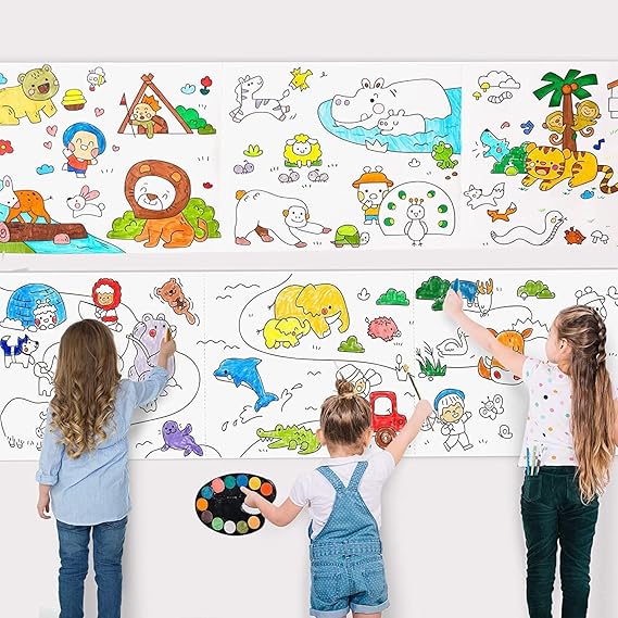 Drawing Paper Roll for Kids, 30x300 CM Large Poster Colouring for Markers Pencils Paints, Art Paper Crafts Sheet, Wall Floor Table DIY Painting Colour Filling Paper,World Educational