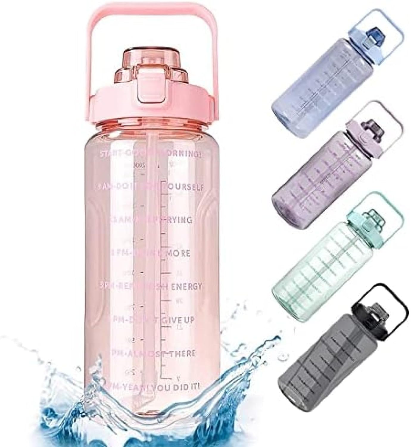 2L Motivational Drinking Water Bottles with Time Marker and Removable Straw, Leakproof Big Water Jug Sports Water Bottles for Fitness, Gym, Sports and Camping (Pack of 1)
