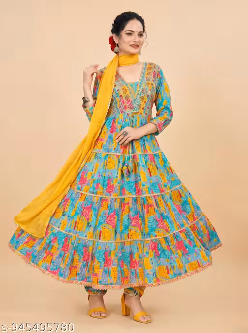 SAIVRITI's Pure 100% Cotton Anarkali Suit set with Dupatta for Women