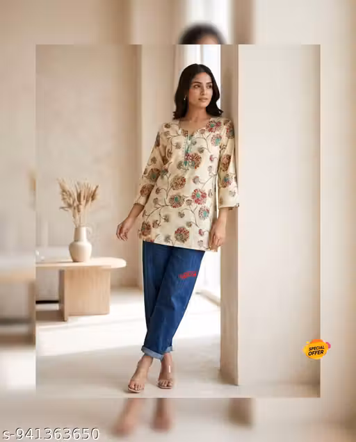 SAIVRITI Pure 100% Cotton Short Kurti (Brown)