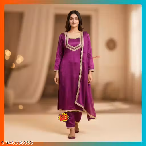 MAVIRAA's Festive wear Purple Satin Kurta Pant set With Dupatta | Festive Kurta Pant set for Women
