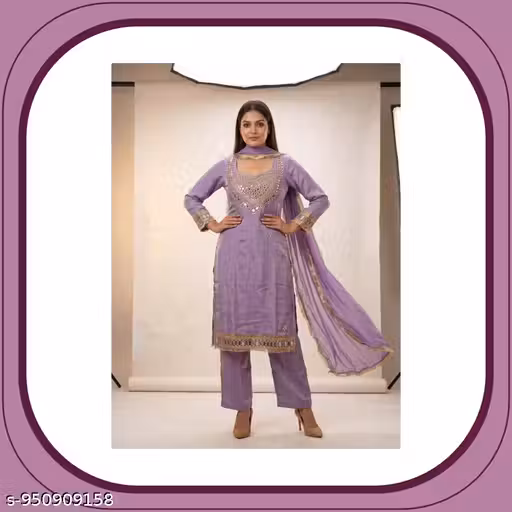Maviraa Purple Salwar Suit Set for Women, Embroidered Kurta with Mirror Work Detail, Silk Blend Fabric,purple Dupatta, Festive Ethnic Wear Ensemble