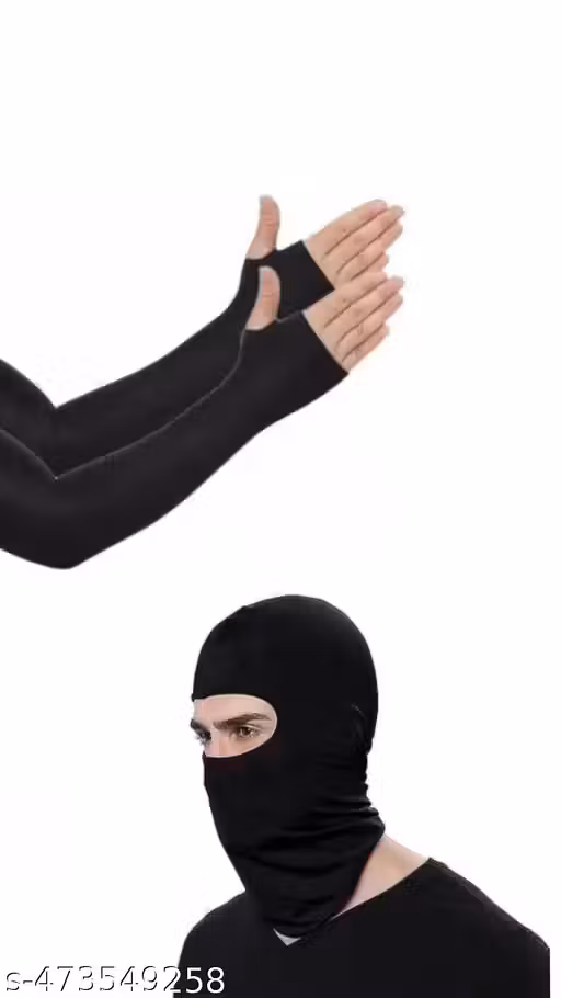 Black Helmet Mask and arm sleeves - Comfortable and Stretchable Face Cover for Riding | Riding Mask | Stretchable Balaclava | Bike Accessories | Helmet Inner Mask | Dust-proof Face Mask