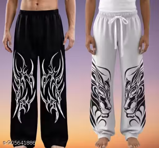 Dressberry 2.0 Baggy Jogger Pants with Black Tribal Print | Trendy Streetwear Bottoms | Men's Track Pant | Trendy Baggy Track Pants for Men – Black Tribal Print Y2K Streetwear Joggers | Wide Leg Casual Lower