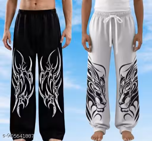 Dressberry 2.0 Baggy Jogger Pants with Black Tribal Print | Trendy Streetwear Bottoms | Men's Track Pant | Trendy Baggy Track Pants for Men – Black Tribal Print Y2K Streetwear Joggers | Wide Leg Casual Lower