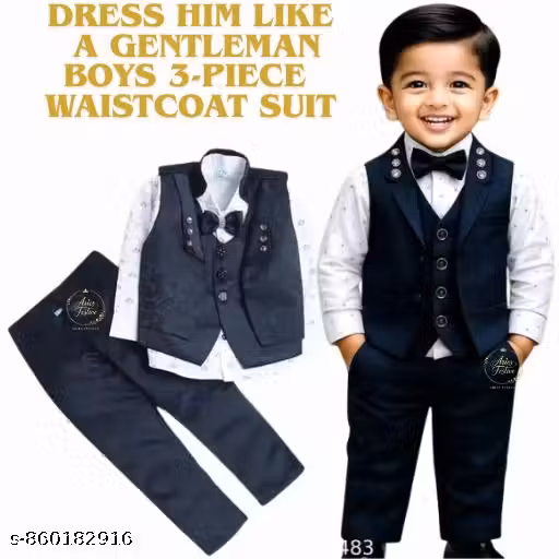 ARIES FESTIVE ARIES FESTIVE Boys 3 Piece Suit Set with Blazer, Waistcoat & Pant | Kids Formal Party Wear Dress | Wedding, Birthday & Festive Outfit | Jacquard Fabric Suit with White Shirt for Boys