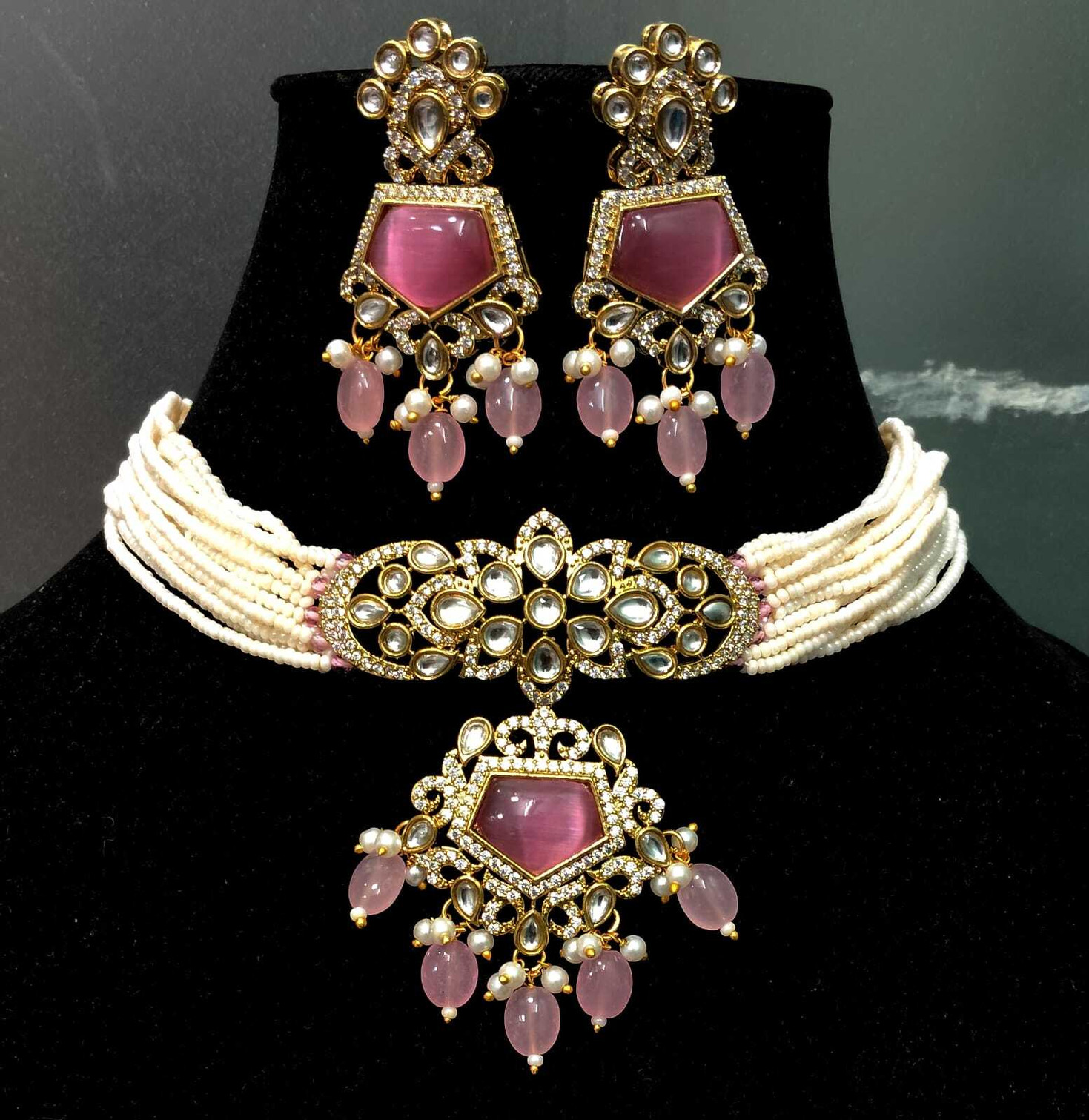 Elegance Infinity Brass, Alloy Pink Jewel Set (Pack of 1)