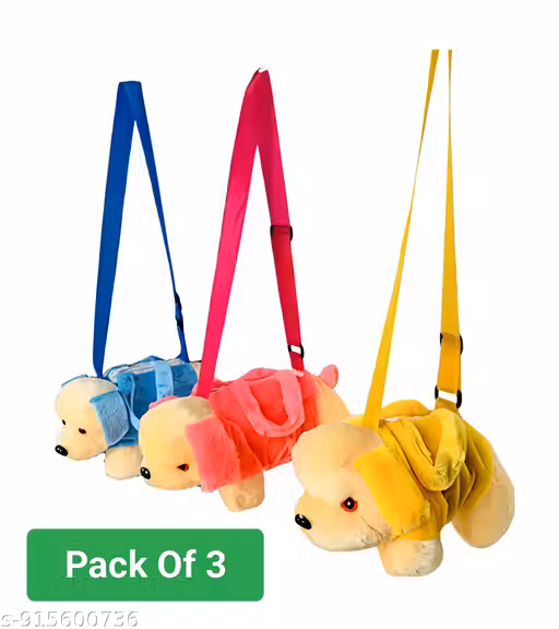 Pack Of 3 Plush Doggy Bag For Kids Girls & Boys