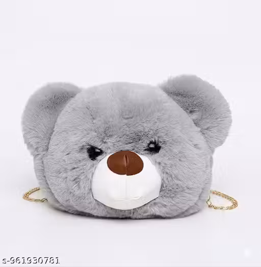 Cute Teddy Bear Face Faux Fur Sling Bag for Girls & Women | Crossbody Fluffy Chain Side Bag