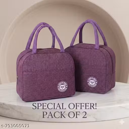 Pack of 2 Insulated Lunch Bags for Office, School & Travel | Thermal Tiffin Bag with Zip & Handle (Purple)