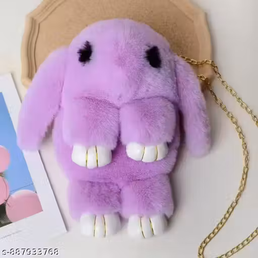 Soft Lavender Plush Bunny Crossbody Bag – Kawaii Bunny Rabbit Sling with Gold Chain