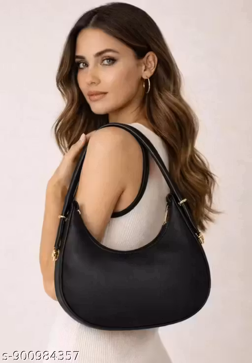Minimalist Black Vegan Leather Crescent Moon Bag