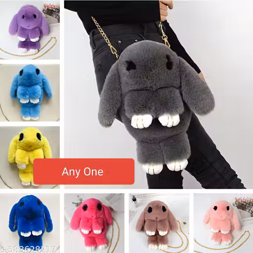 Cute Plush Bunny Sling Bag for Girls – Soft Fur Crossbody Bag with Chain Strap
