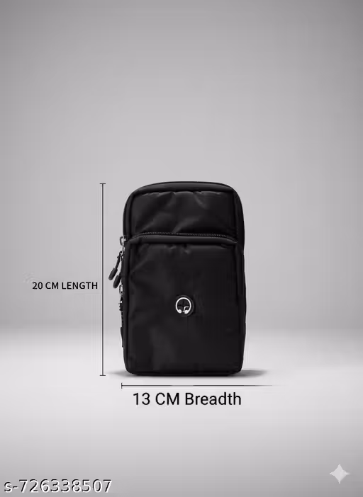 UNISEX Water-Resistant Multi-Pocket Mobile Pouch with Earphone Hole & Adjustable Strap (Black)