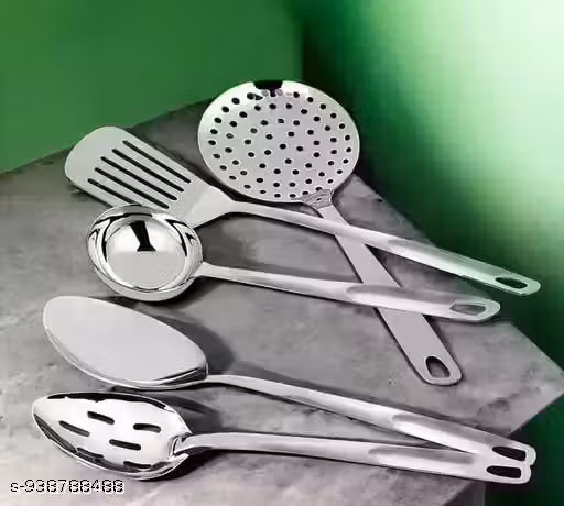 Five-in-One Kitchen Cooking Spoon Set: Lining Jhara, Khurpi, Poni, Chamcha, and Paan | Stainless Steel & Sturdy