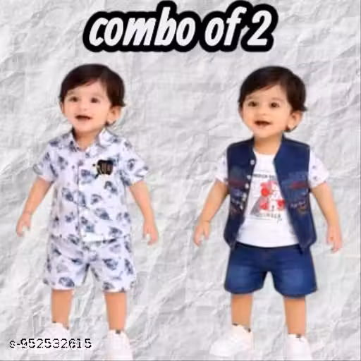 Baby Boys Trendy Clothing Combo Pack of 2 | Printed Co-ord Set & Denim Style Shorts Set for Kids