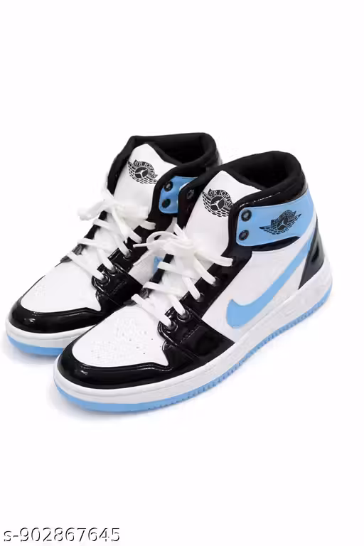 Men High Top Sneakers Stylish Casual Shoes Black White Blue | Lace-Up Comfortable Lightweight Streetwear Sports Shoes for Men | Trendy Fashion Sneakers Daily Wear Durable Sole Ankle Support Footwear for Boys & Men
