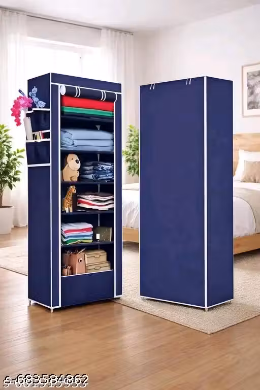 Jai bajrangbali store 6 Shelves Shoe Rack Plastic with Zip Door Cover & Side Pockets, Multiuse Storage Rack for Footwear, Toys, Clothes with Dustproof Cover ( 6 Shelves, Plastic) ( BLUE 6 LAYER)
