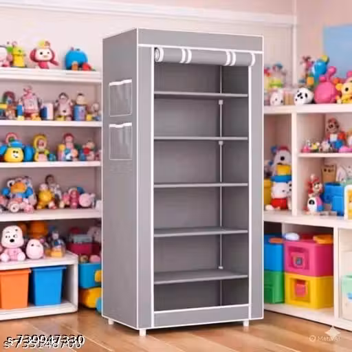 store 6 Shelves Shoe Rack Plastic with Zip Door Cover & Side Pockets, Multiuse Storage Rack for Footwear, Toys, Clothes with Dustproof Cover ( 6 Shelves, Plastic) ( Gray 6 LAYER)