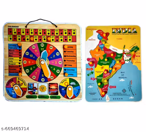 EL SMO Indian Map with Calendar Wooden Puzzle Toy for Kids, Jigsaw Puzzle, Educational Learning Board Game