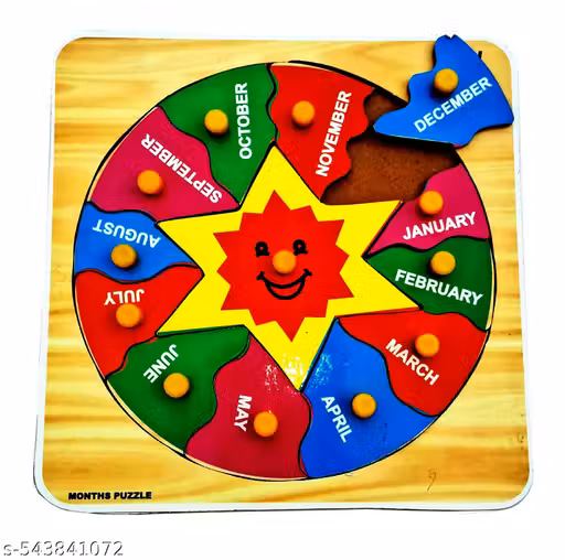 EL SMO Wooden Month Learning Puzzle Board Educational Alphabet Tray Toy Pre-School Learning Kit