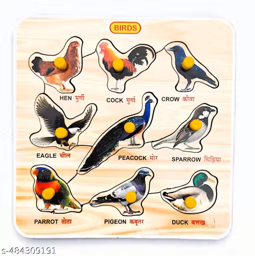 EL SMO Wooden Birds Puzzle Board for Kids 9 Pieces Educational Toy with Fruits Knobs and Pictures