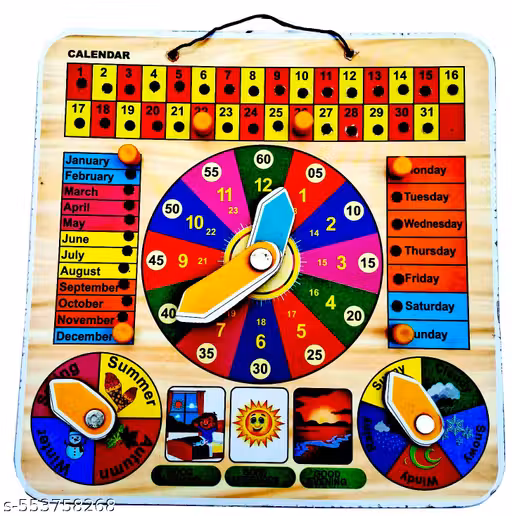 EL SMO Wooden Learning Clock Calendar Board Days Month Week Season Weather Display Educational Toy with Pins